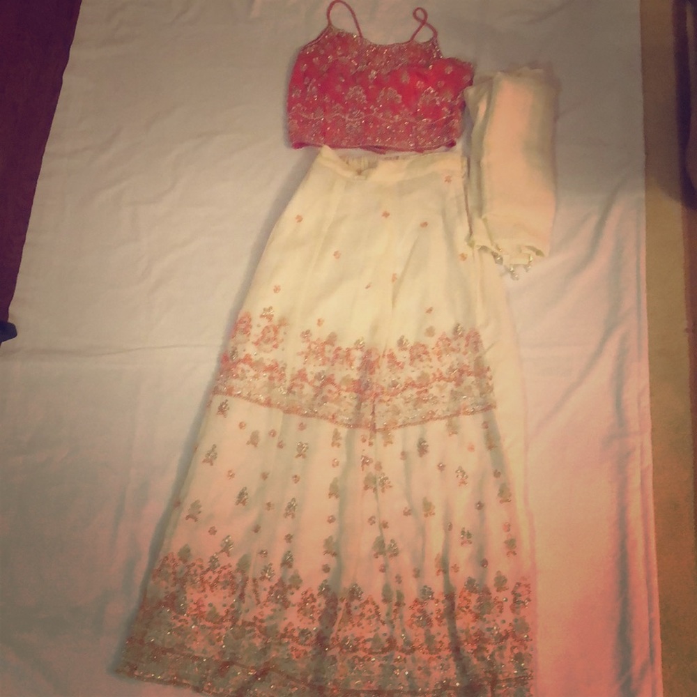 Indian Outfit with Skirt, Crop top and Shawl